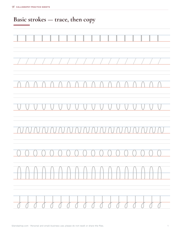 Preview of Printable Calligraphy Stroke Drills